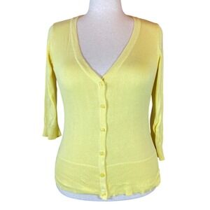 Womens Pastel Yellow Cardigan V-Neck 100% Cotton Size L